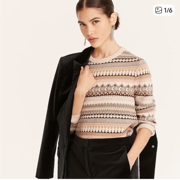J.Crew Fair Isle cropped crewneck sweater neutral cabincore preppy wool blend - Picture 2 of 4